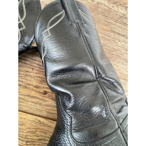 Tony Lama Black Bull hide Boots Size 8 EE Mens Style 2205 Western Leather - Picture 15 of 16